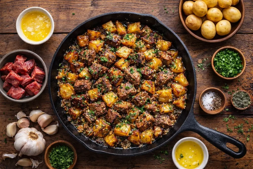 Garlic Butter Steak Bites and Potatoes