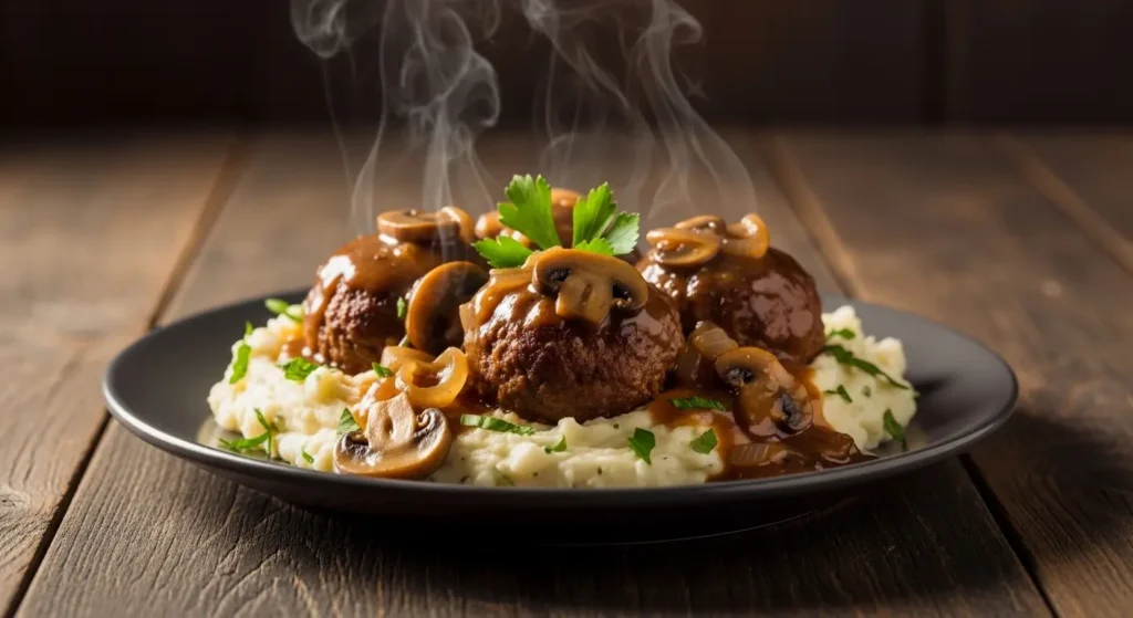Salisbury Steak Meatballs with Garlic Herb Mashed Potatoes