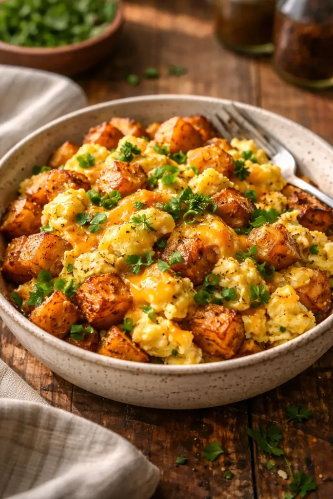 Cheesy Potato Egg Scramble recipe