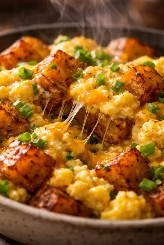 Cheesy Potato Egg Scramble