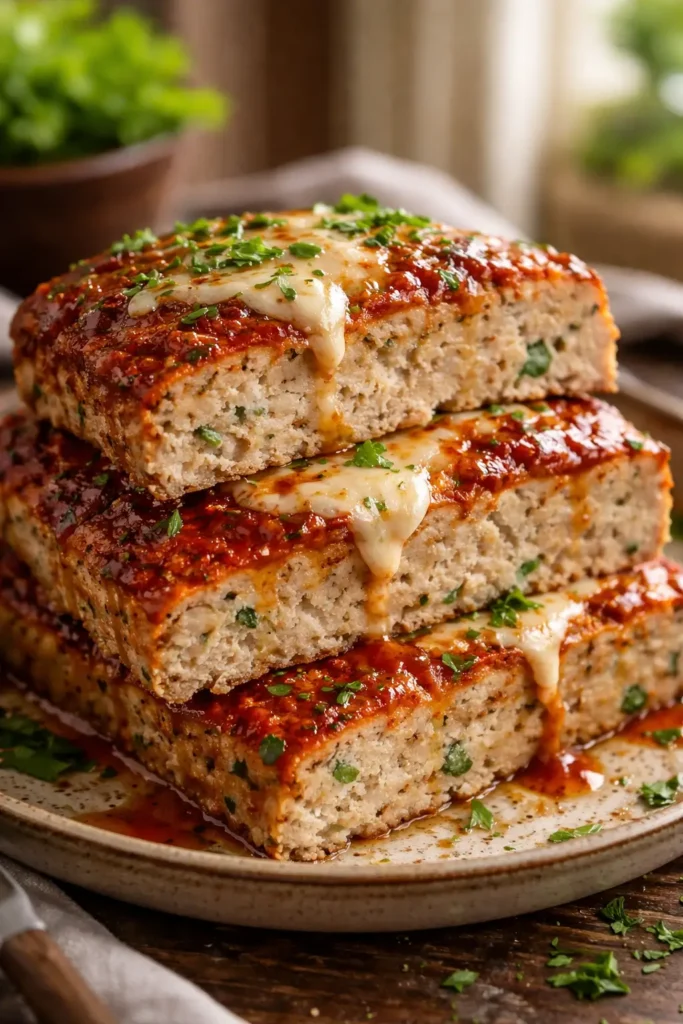 Cheesy parmesan chicken meatloaf slices