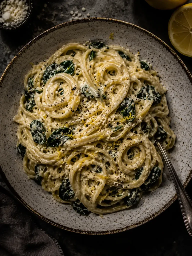 Lemon Ricotta Pasta with Spinach 