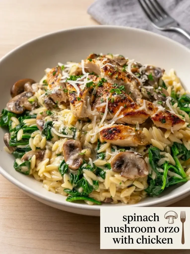 spinach mushroom orzo with chicken