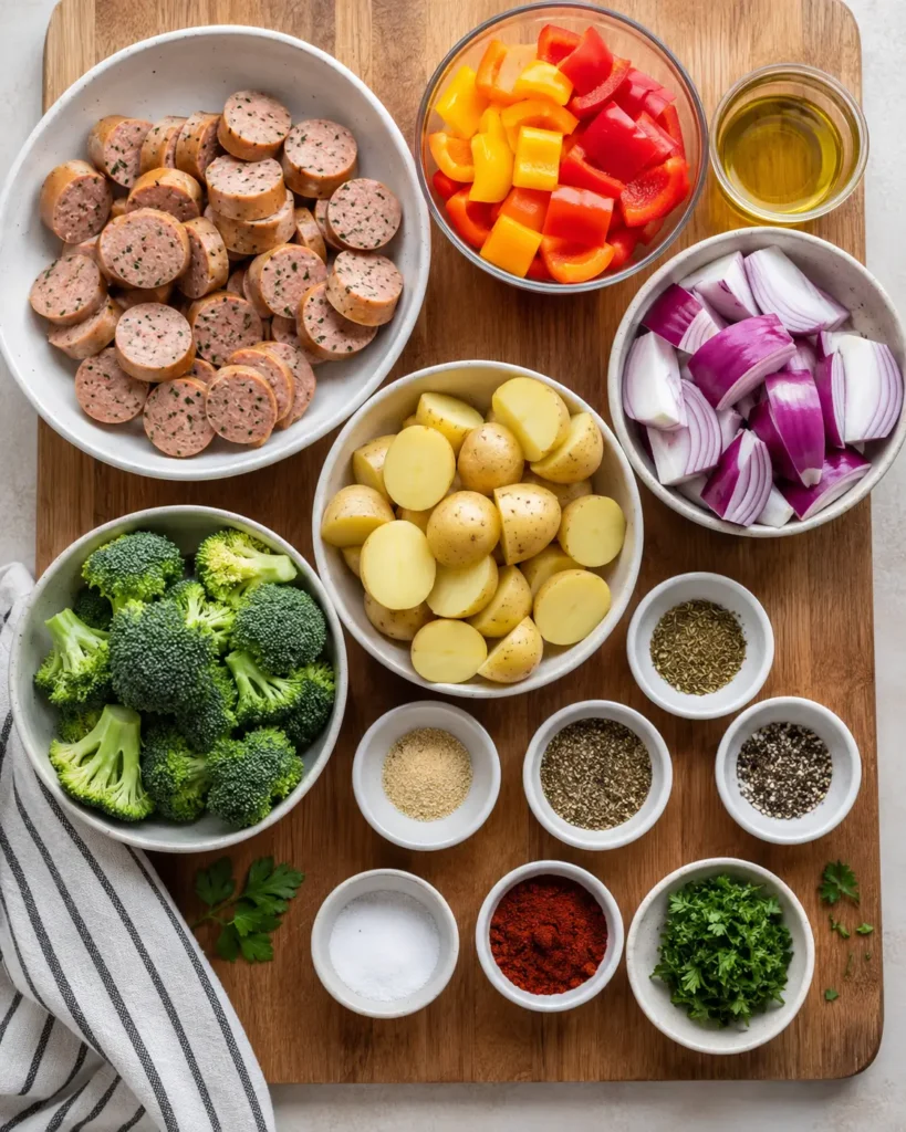Chicken Sausage and Veggies Sheet Pan ingredients 
